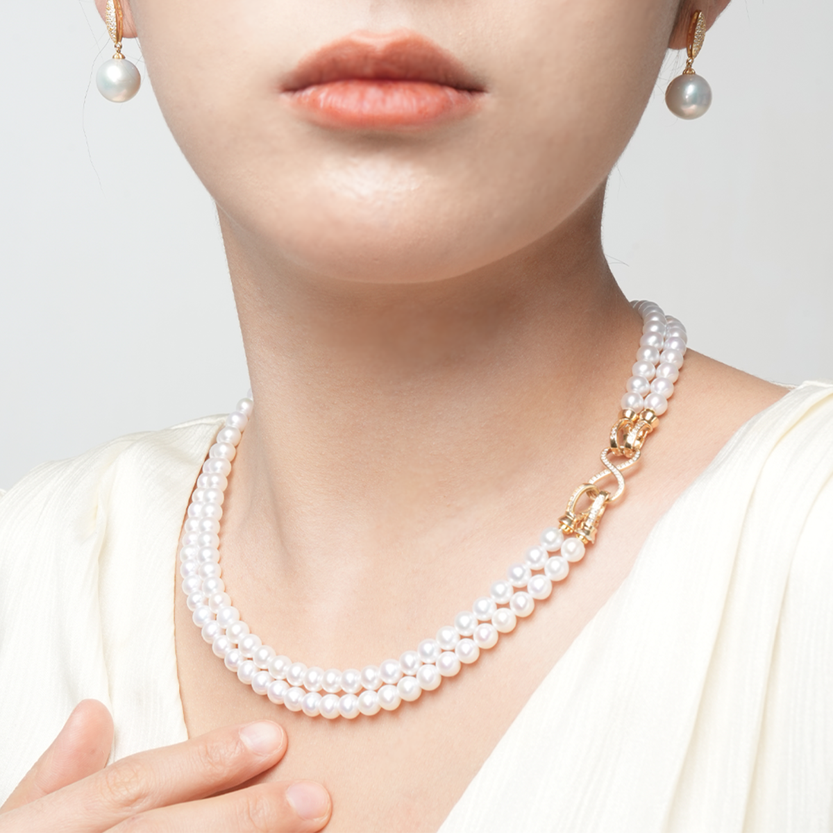 时尚女王-5.5-6mm白色淡水AK珍珠双排项链 淡水AK Pearl Necklace detail view