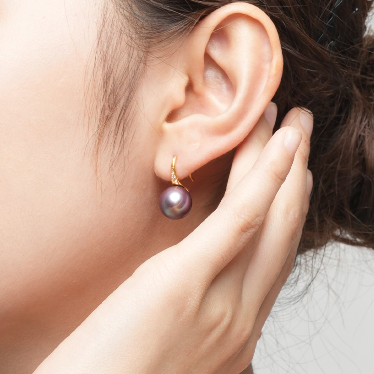 帝王紫-11-12mm紫色淡水珍珠耳坠 淡水爱迪生 Pearl Earrings detail view