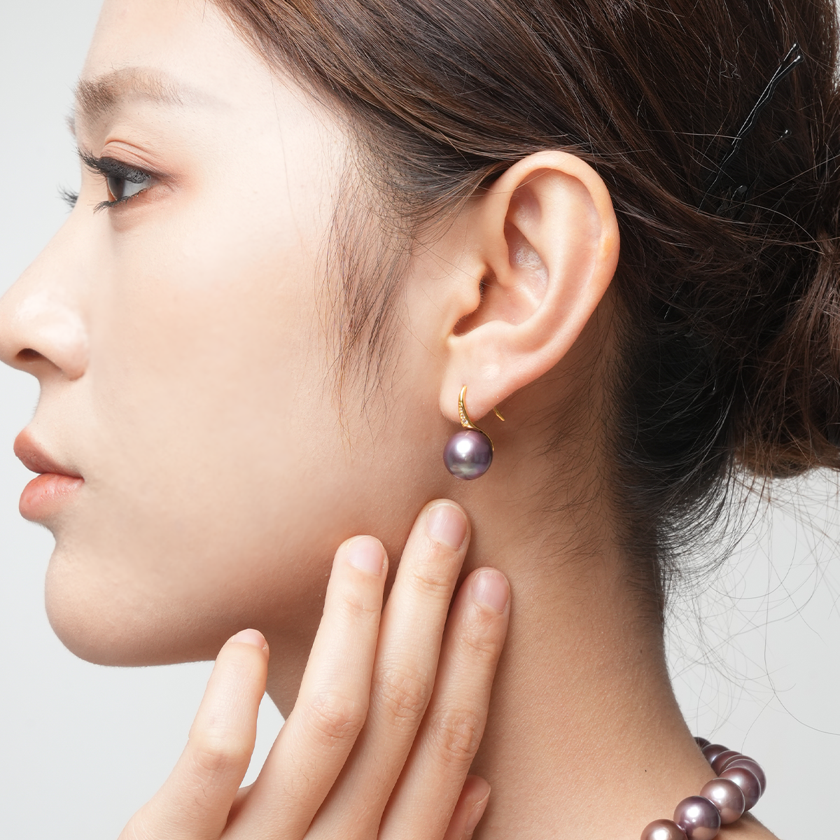 帝王紫-11-12mm紫色淡水珍珠耳坠 淡水爱迪生 Pearl Earrings related product