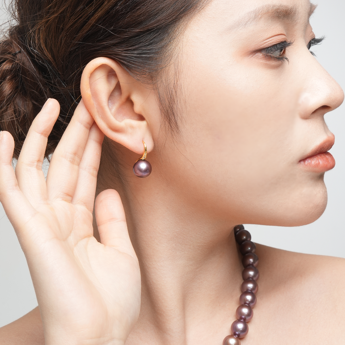 帝王紫-11-12mm紫色淡水珍珠耳坠 淡水爱迪生 Pearl Earrings detail view