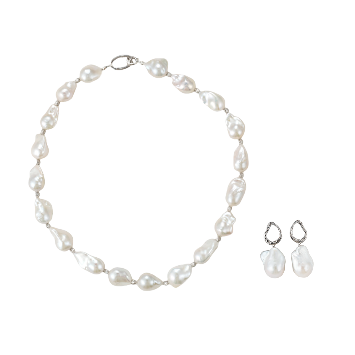 冰雪琉璃-白色淡水巴洛克珍珠项链耳环套装 淡水巴洛克 Pearl Taozhuang related product