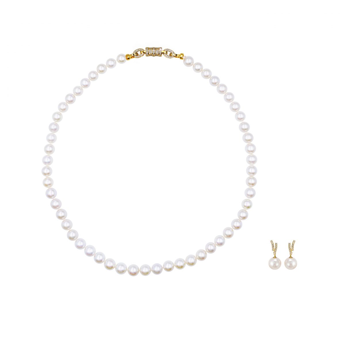 白色淡水无核珍珠项链耳环套装 淡水无核 Pearl Taozhuang related product