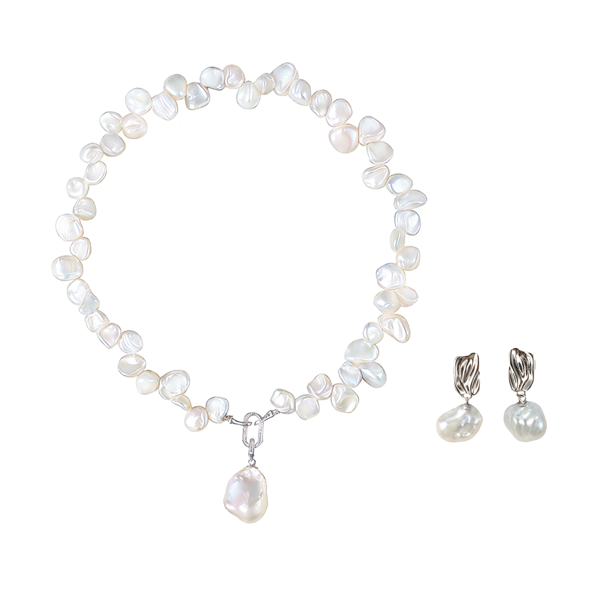 落英（带吊坠）-白色淡水无核keshi珍珠项链耳环套装 淡水keshi Pearl Taozhuang related product