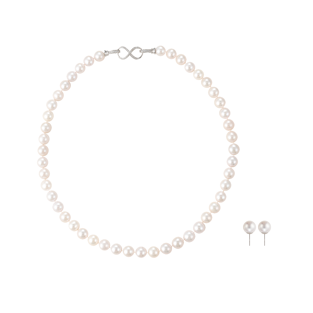白色淡水珍珠项链耳钉套装 淡水无核 Pearl Taozhuang product display