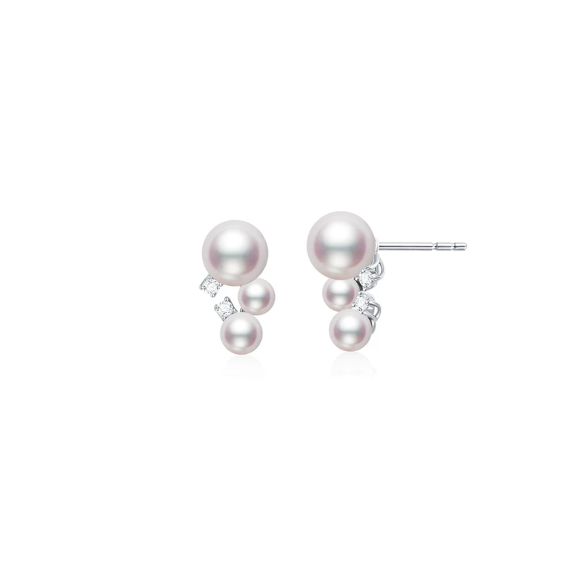 海水Akoya戴妃珍珠耳钉18K金天然钻石耳环繁星泡泡耳饰 Freshwater Pearl Earrings related product
