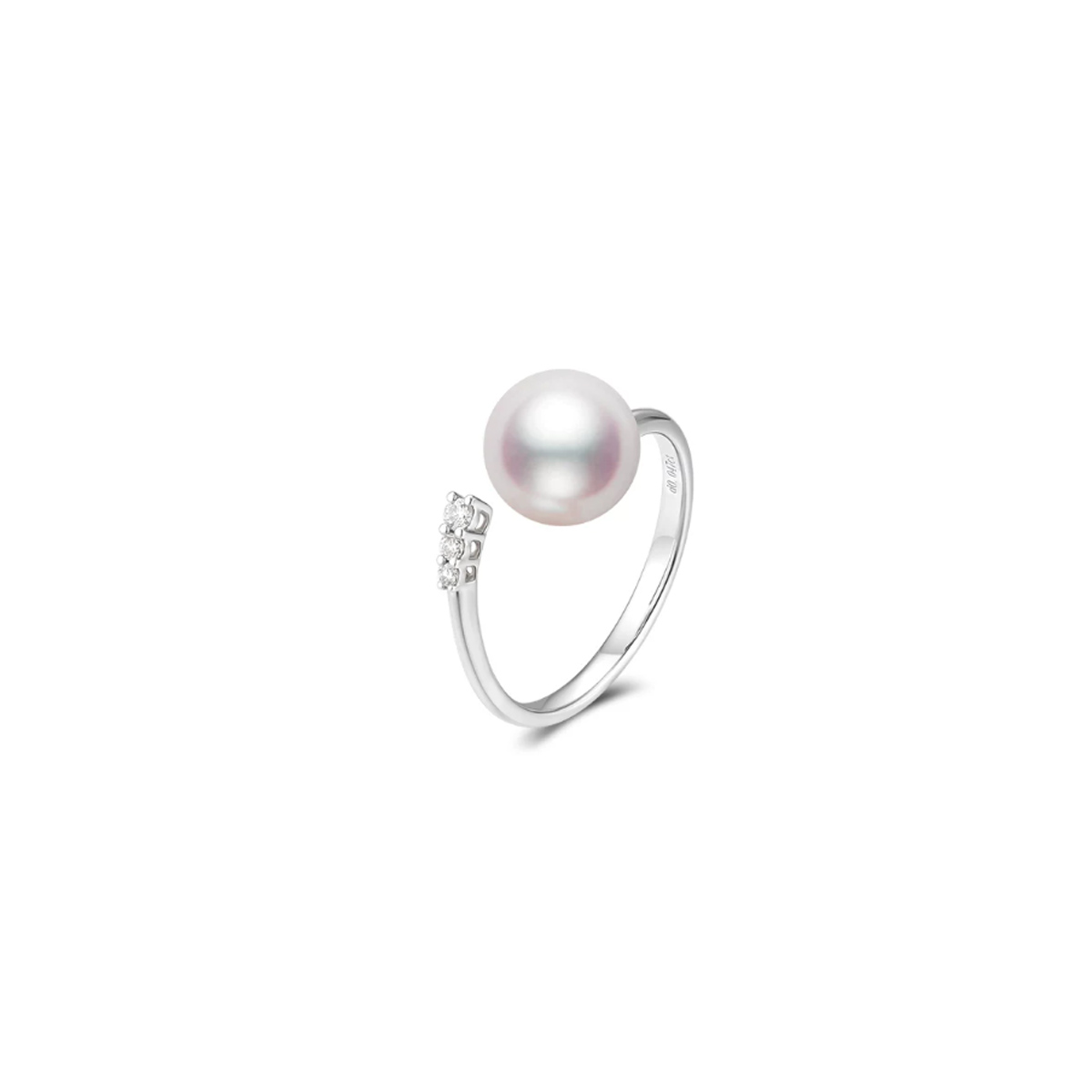 海水Akoya珍珠戒指18K金三颗天然钻石开口食指戒轻奢指环 Freshwater Pearl Ring related product