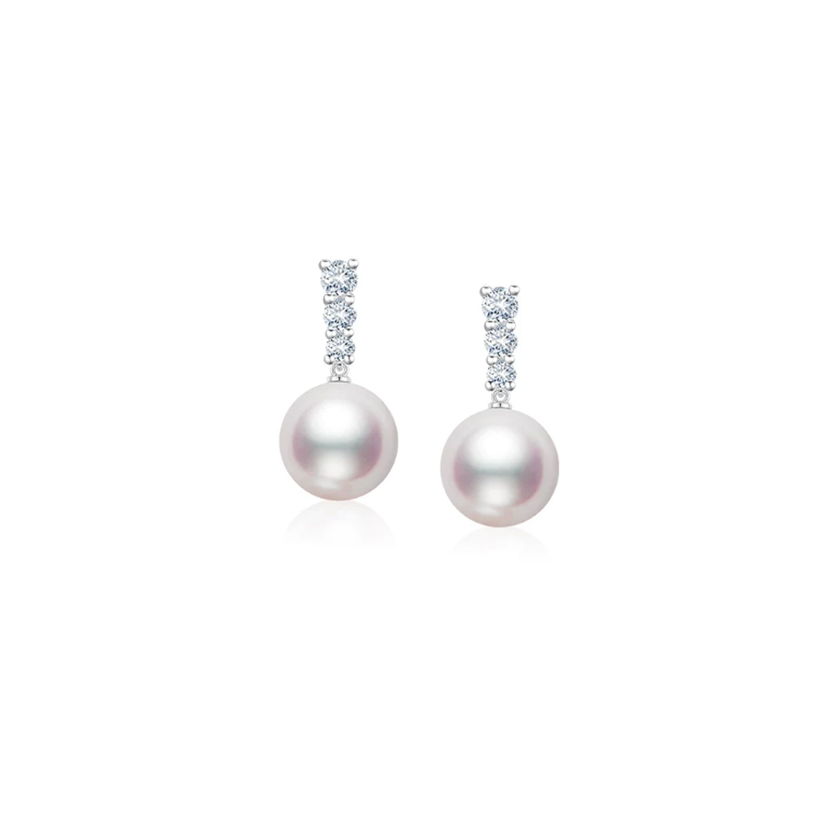 海水Akoya珍珠耳钉18K金天然三颗钻石耳环气质通勤耳饰 Freshwater Pearl Earrings related product