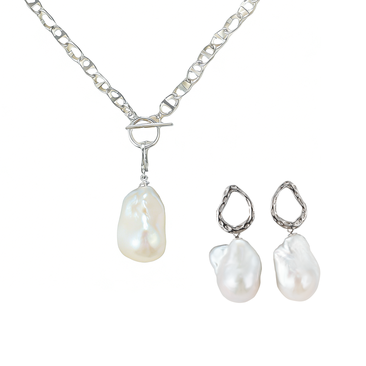冰雪琉璃-白色淡水巴洛克珍珠吊坠耳环套装 淡水巴洛克 Pearl Taozhuang related product
