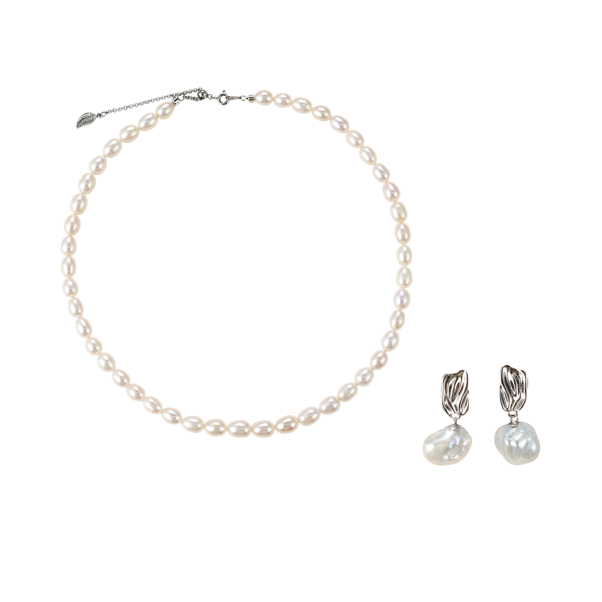 白色淡水无核珍珠项链耳环套装 淡水无核 Pearl Taozhuang related product