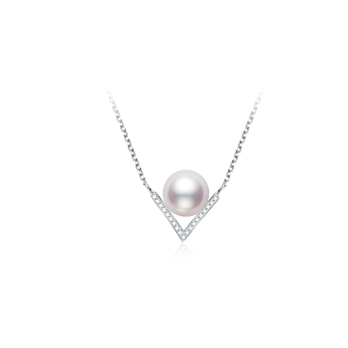 海水Akoya珍珠项链18K金天然钻石项链气质V字型锁骨链颈链 Freshwater Pearl Necklace related product