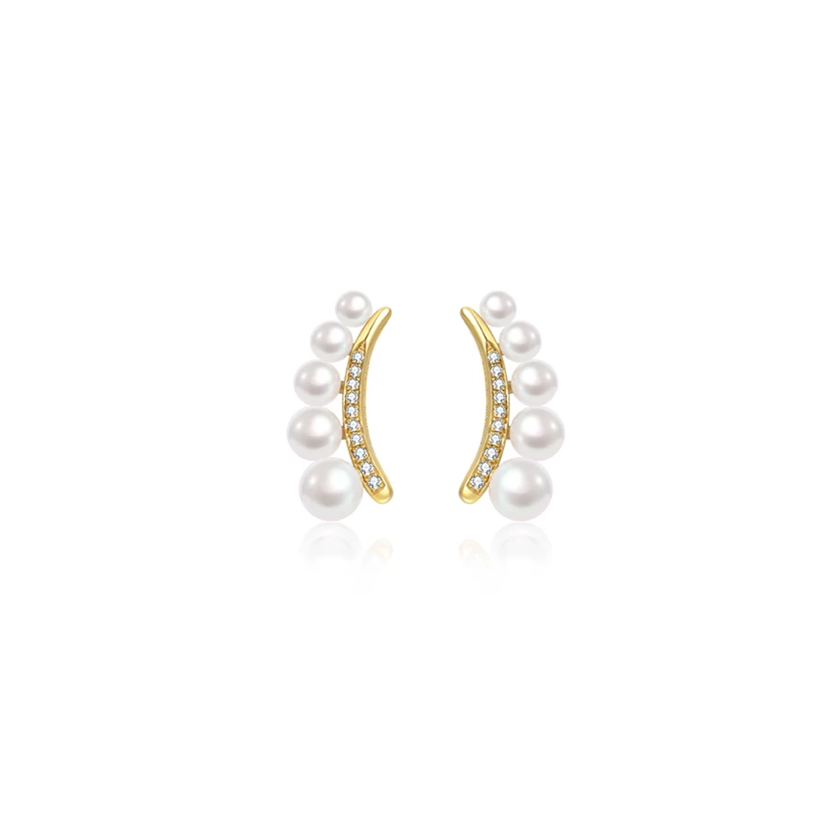 新月18K金Akoya海水珍珠耳钉钻石耳饰 Freshwater Pearl Earrings product display